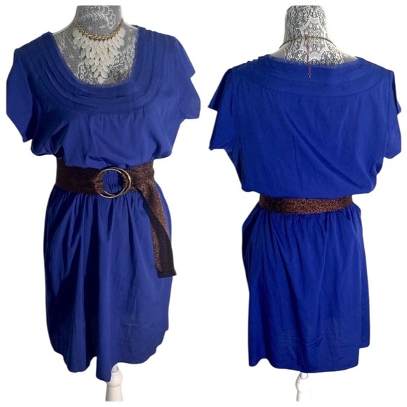 Banana Republic Women’s Blue Short-Sleeved Cinched Waist Dress Size 10 - Picture 3 of 10